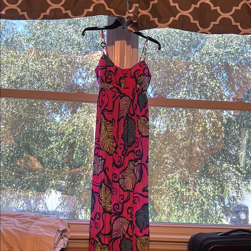 Lilly Pulitzer Pink and Black Ruched Maxi Sundress